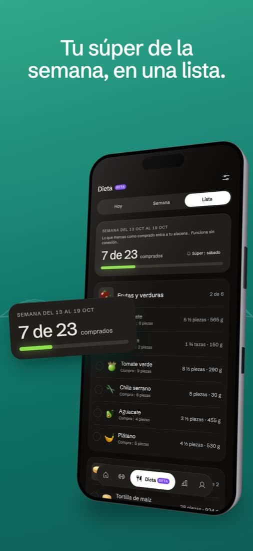 Captura de Gymmi en App Store: Tu súper de la semana, en una lista.