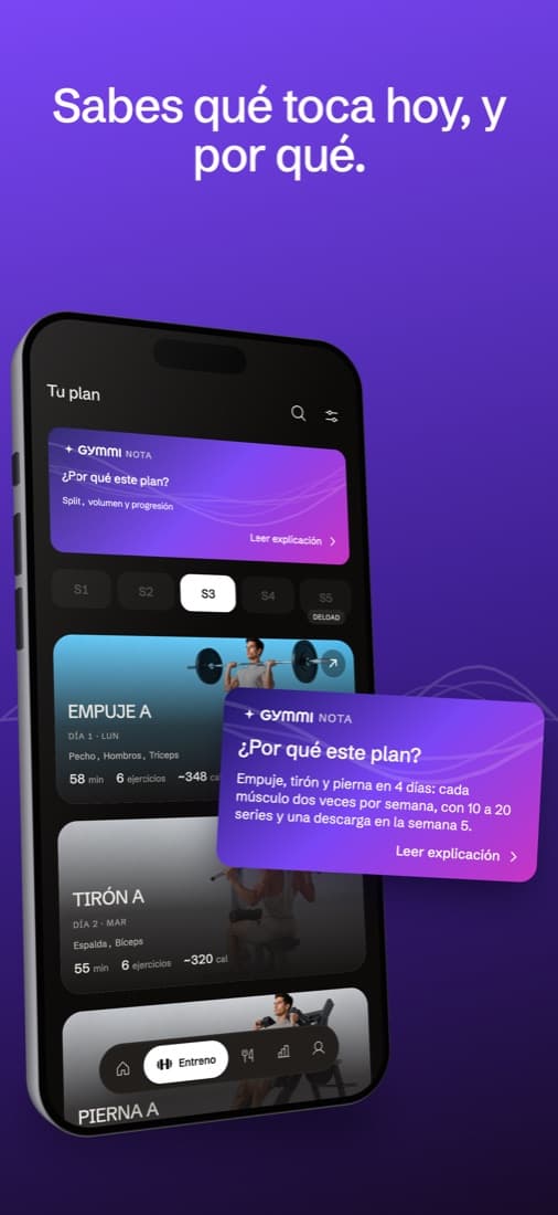 Captura de Gymmi en App Store: Sabes qué toca hoy, y por qué.